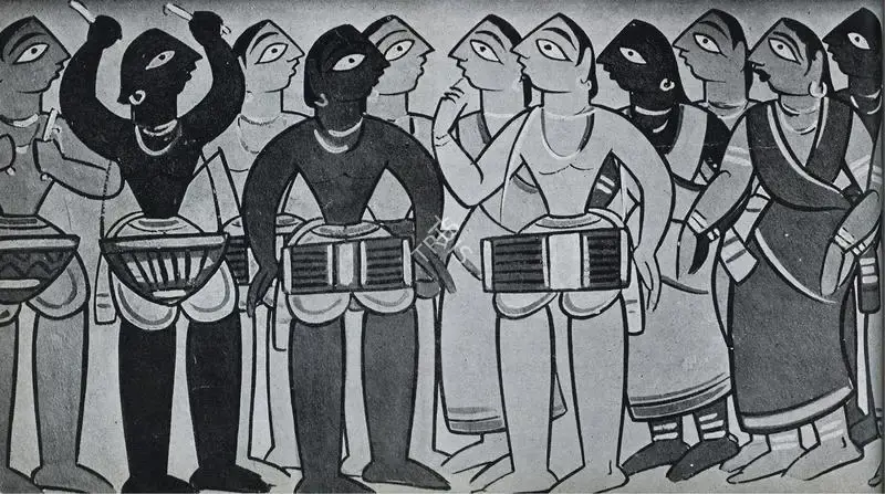 Roy, Jamini (Artist). Southals Dancers and Musicians, n.d. | Painting