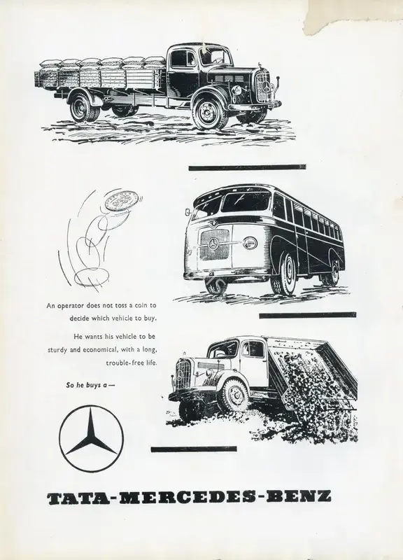 Tata-Mercedes-Benz (Advertiser). Advertisement for Tata Mercedes Benz, 1957 | Advertisement