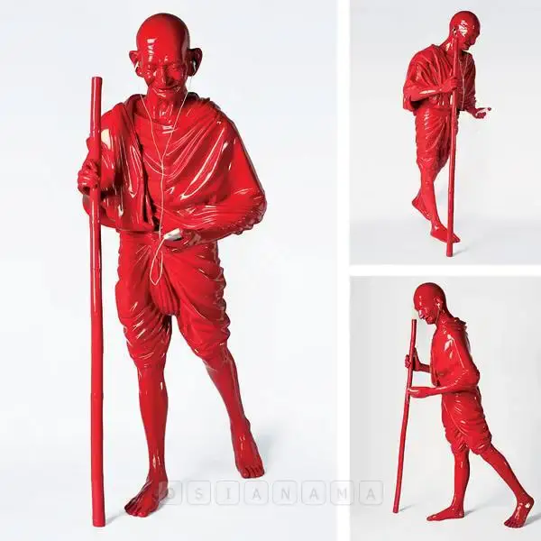 Roy, Debanjan (Artist). India Shining V (Gandhi With Ipod). Fiberglass, bamboo and paint, 2008 | Sculpture | FineArts | 00576935