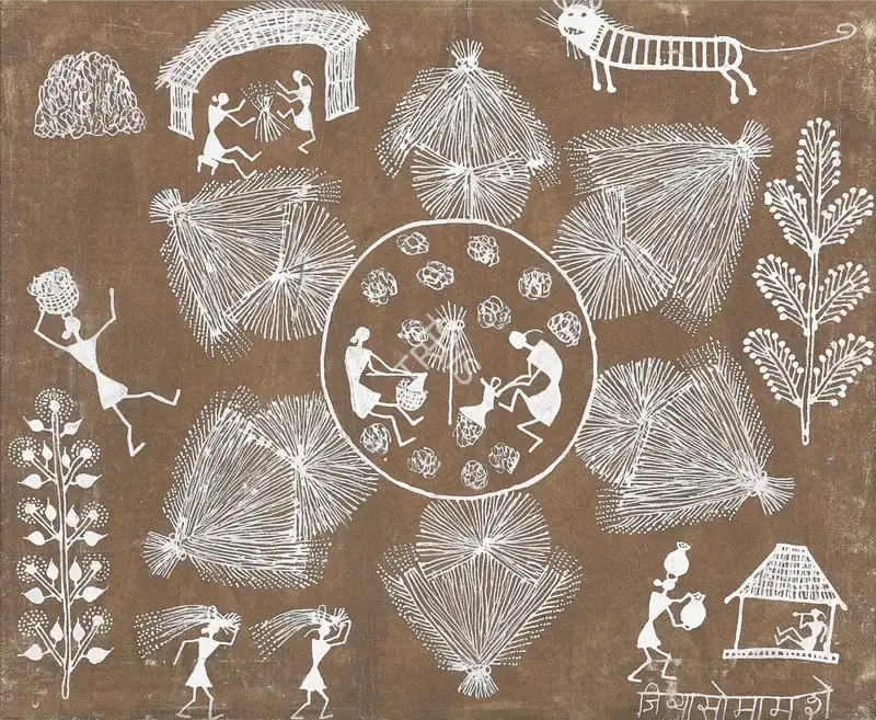 Mashe, Jivya Soma (Artist). Untitled. Gouache and cow dung on cloth, n.d. | Painting | EconomicsArt | 00869980