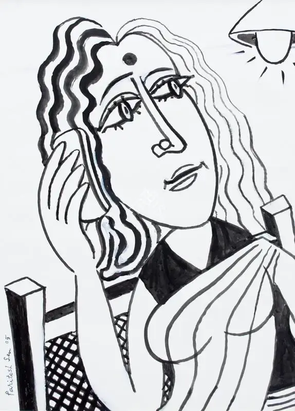 Sen, Paritosh (Artist). Woman on Telephone, 2005 | Drawing