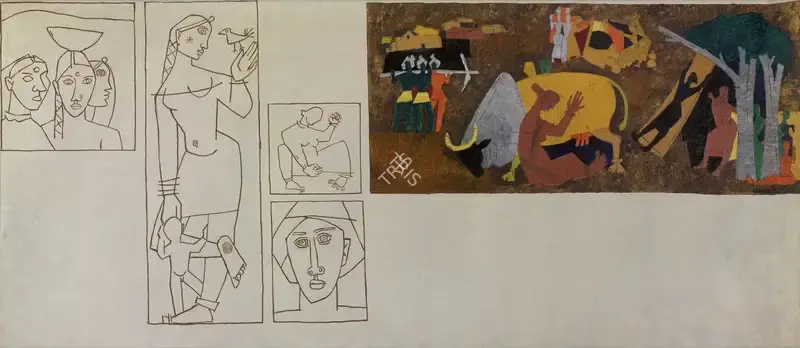 Husain, M.F. (Artist). Untitled (Village Scenes), 1958 | Painting