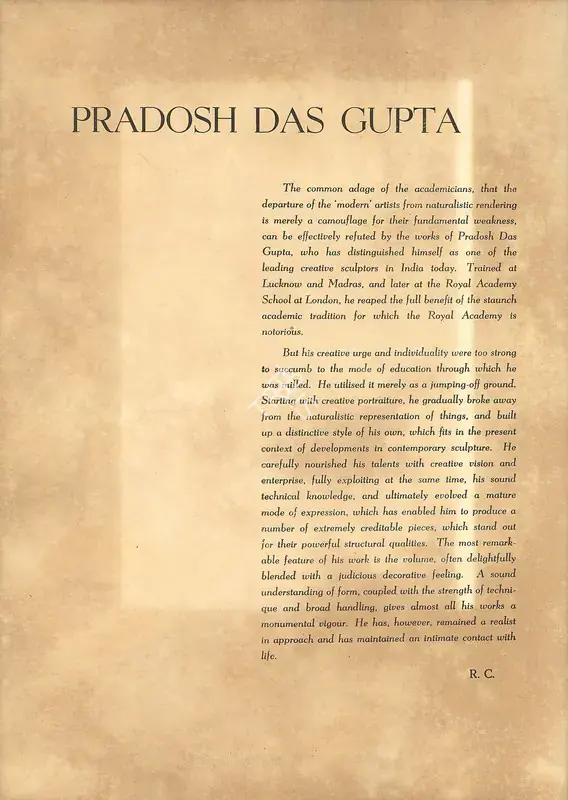 C., R. (Essayist). Seven Contemporary Artists - Pradosh Das Gupta. In Marg. 5(1), pp. 36-37. Bombay: Modern Artists and Architects Research Group, July 1951 | Essay | FineArts | 00668797, 1951