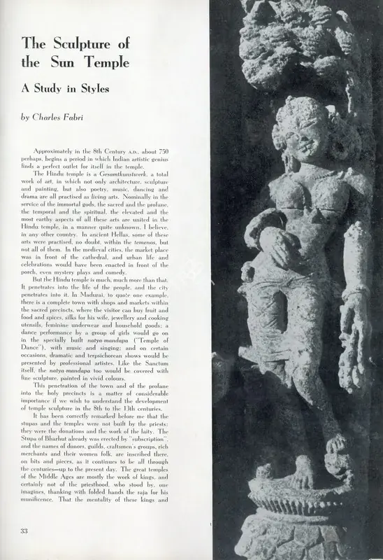 Fabri, Charles (Essayist). The Sculpture of the Sun Temple. In Marg. 12(1). December 1958 | Essay