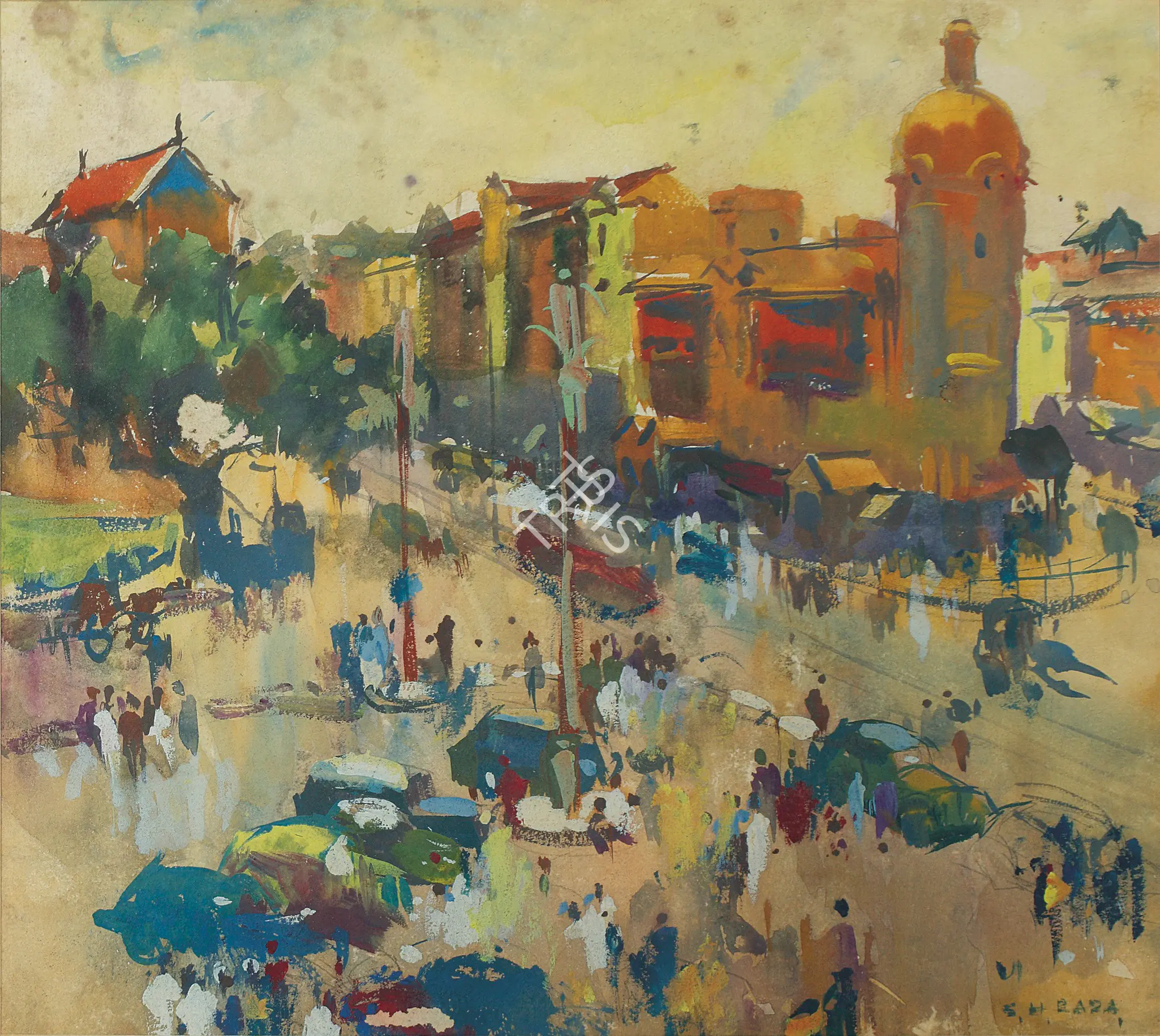 Raza, S.H. (Artist). Monsoon Street Scene, Bombay, 1945 | Painting