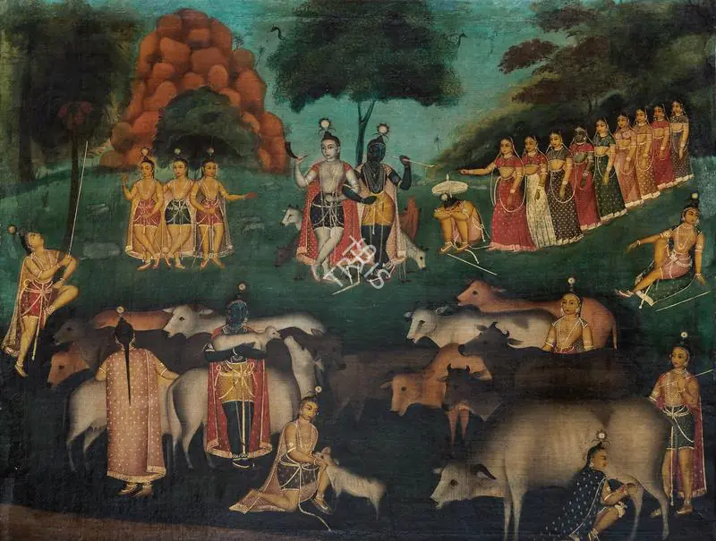 Dutch Bengal School (Artist). Krishna & Balaram with Cowherds, late 19th Century | Painting
