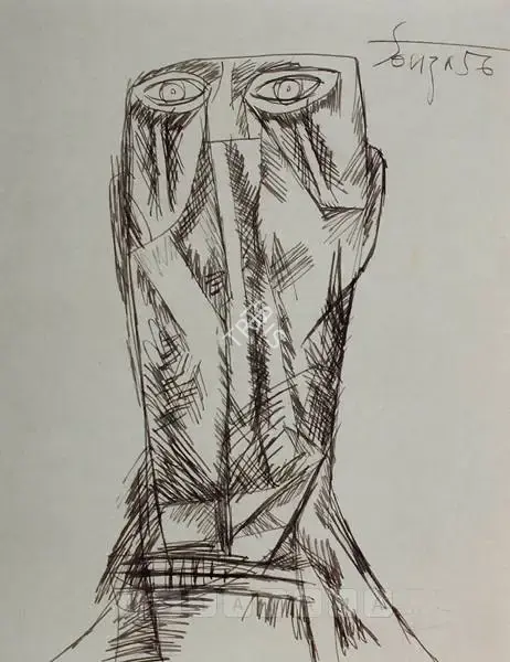 Souza, F.N. (Artist). Head Of A Man, 1956 | Drawing