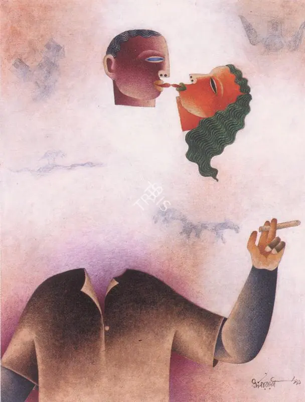 Dasgupta, Dharmanarayan (Artist). The Kiss, 1991 | Painting