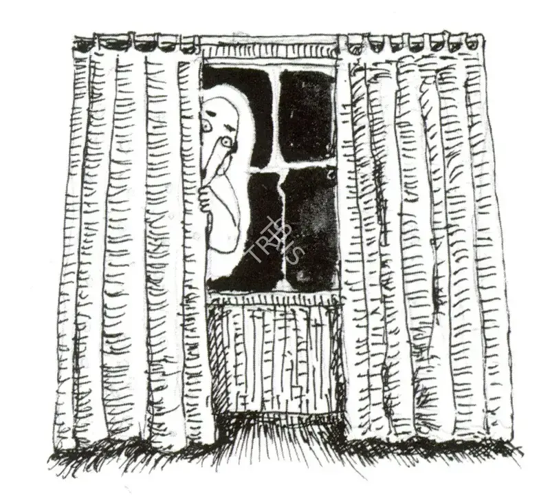 Imchen, Meren (Artist). You Cannot See Him, But He is Always Around, Grey as Lint, Lurking in the Shadows, n.d. | Graphic Art