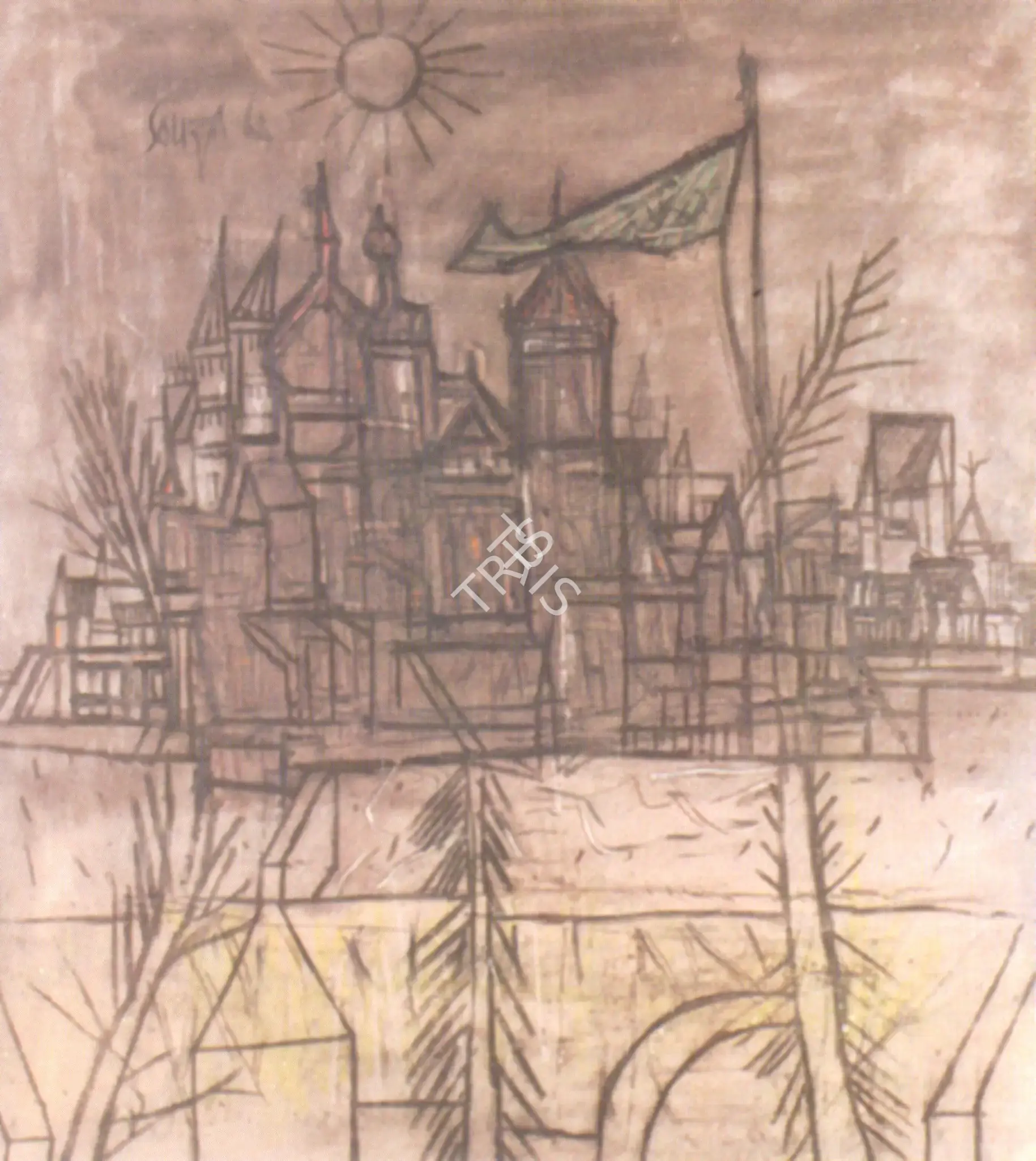 Souza, F.N. (Artist). Buildings, 1964 | Painting