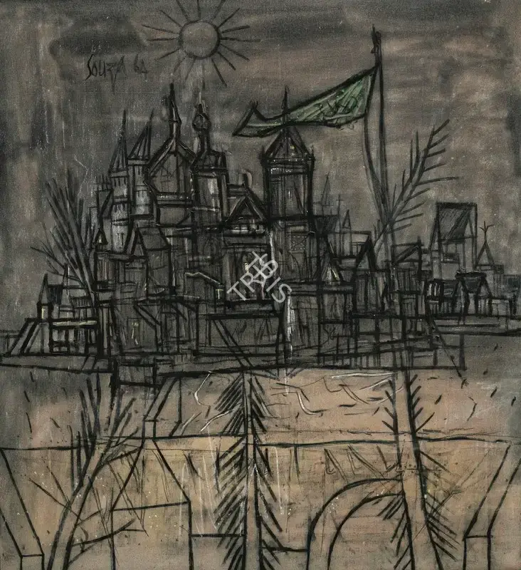 Souza, F.N. (Artist). Untitled (Citadel with Flag), 1964 | Painting