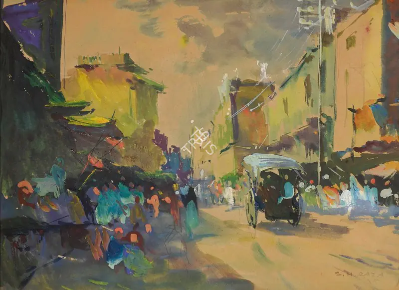 Raza, S.H. (Artist). Untitled (Bombay Street Scene). Watercolour and gouache on paper, 1945 | Painting | FineArts | 00335516