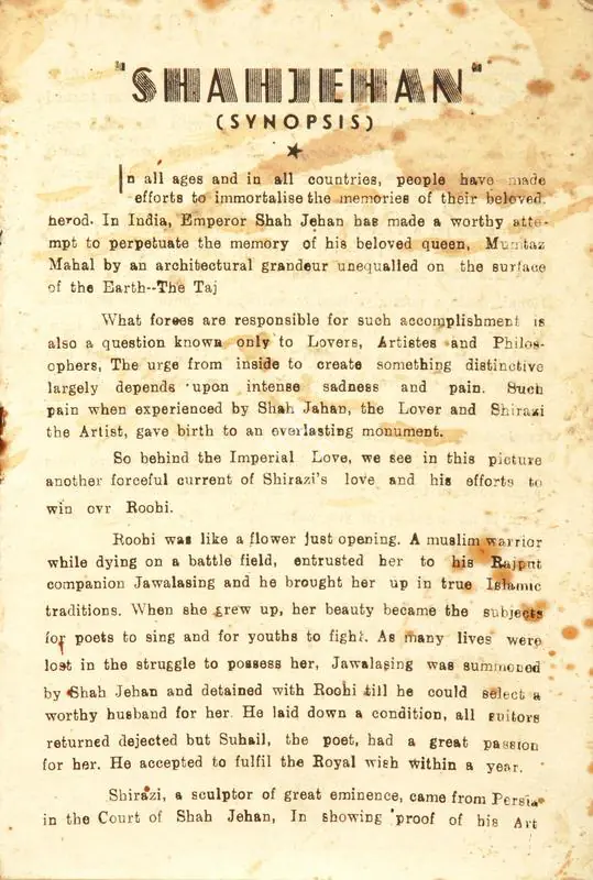 Kardar, A.R. (Producer), Shahjehan, 1946 | Song-Synopsis Booklet | CinemaEducation | 00780146