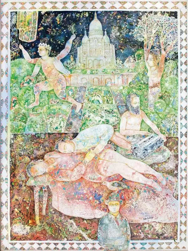 Burman, Sakti (Artist). Lovers in Front of Sacre Coeur. Oil on canvas, 2001 | Painting | FineArts | 00643268