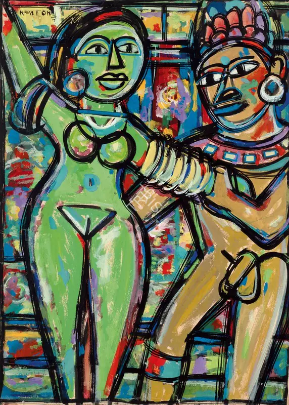 Souza, F.N. (Artist). Couple. Pencil and gouache on paper, 1940s | Painting | FineArts | 00356843