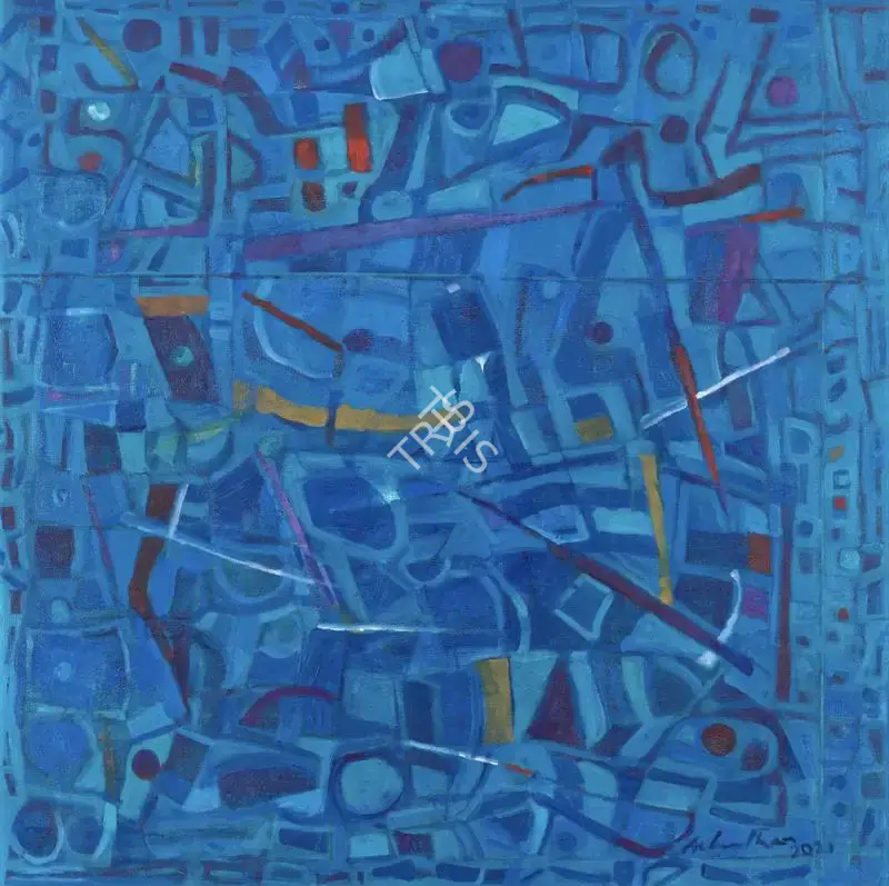 Kudallur, Achutan (Artist). Blue. Acrylic on canvas, 2021 | Painting | FineArts | 00417214