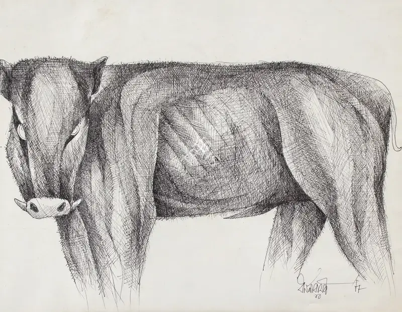 Dasgupta, Dharmanarayan (Artist). Animal. Pen and ink on paper pasted on paper, 1988 | Drawing | FineArts | 00646832