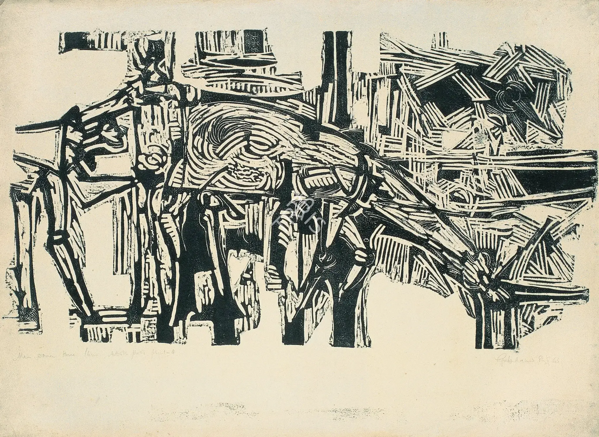 Sheikh, G.M. (Artist). Man, Woman, Horse, 1963 | Graphic Art
