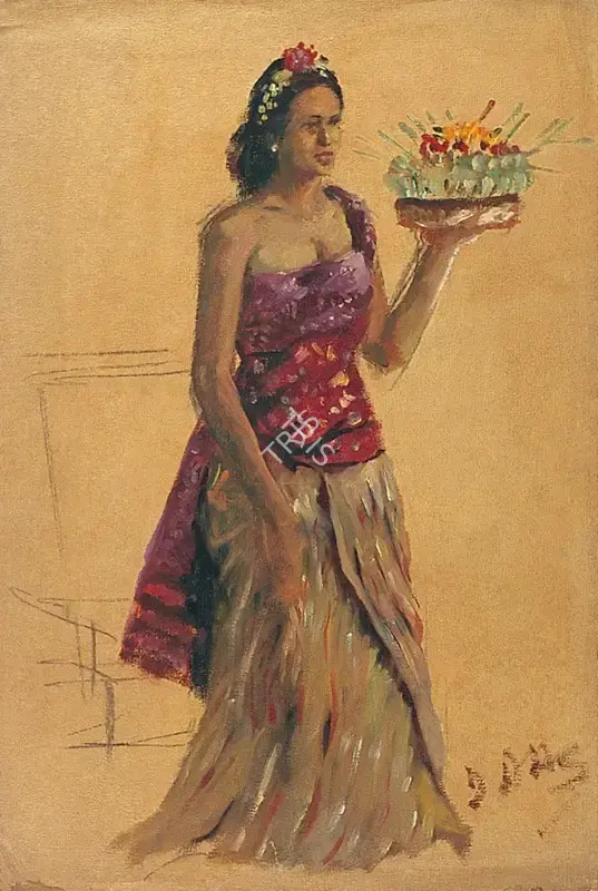 Dasgupta, Dilip Kumar (Artist). Javanese Queen. Pastel on canvas, c.1952 | Painting | FineArts | 00371595
