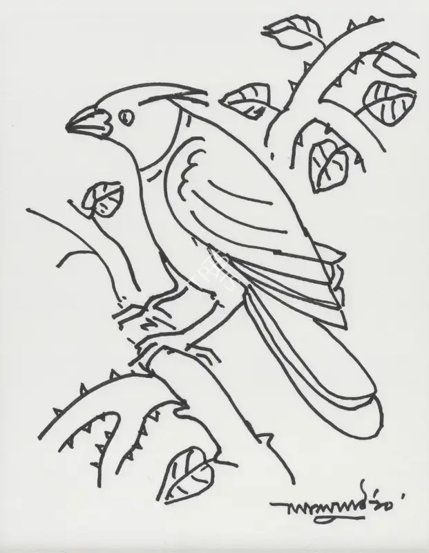 Shaw, Lalu Prasad (Artist). Untitled (Bird). Marker pen on paper, framed, 2010 | Drawing | EconomicsArt | 00871237