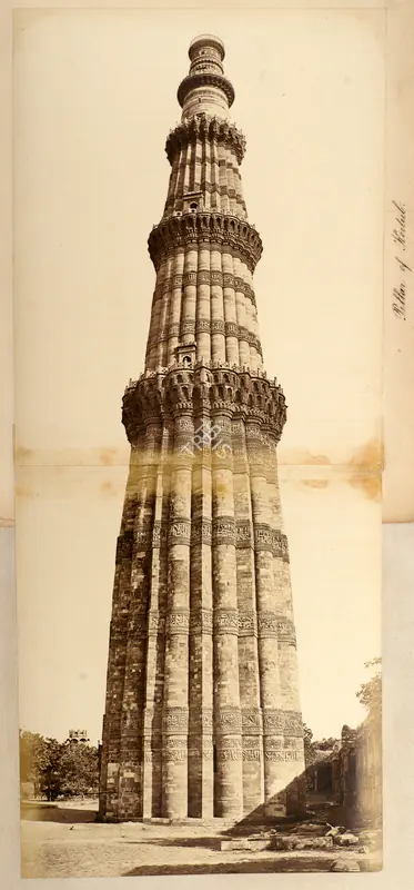 Beato, Felice (Photographer). Pillar of Kootub, Delhi - Qutub Minar, Delhi. Albumen print pasted on mount, c.1858 | Antiquarian Photograph | Photography | 00114989