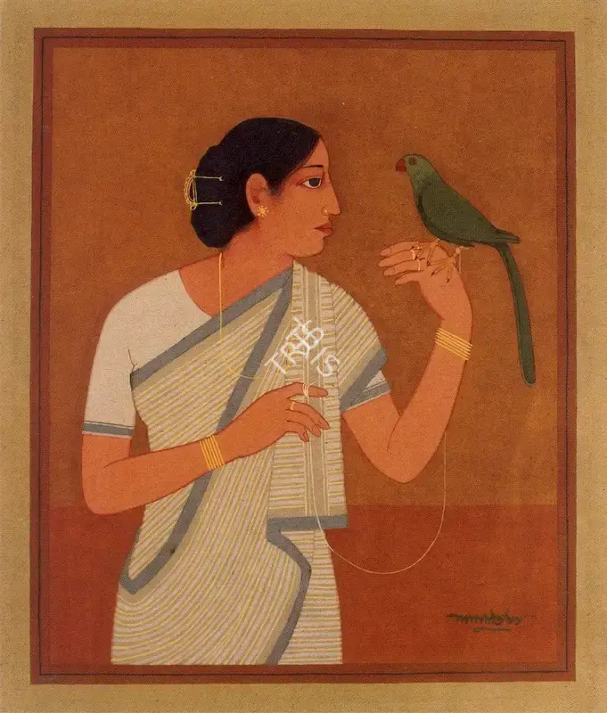 Shaw, Lalu Prasad (Artist). Woman With Bird, n.d. | Painting