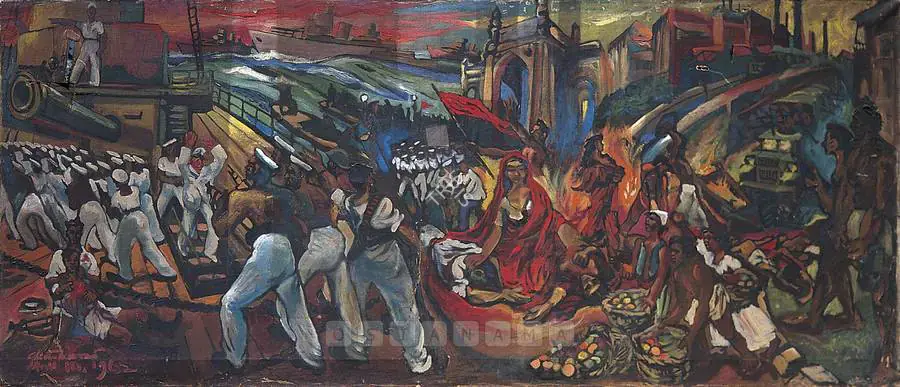 Chittaprosad (Artist). R.I.N. Bombay Naval Mutiny. Oil on canvas, 1962 | Painting  | 00877540