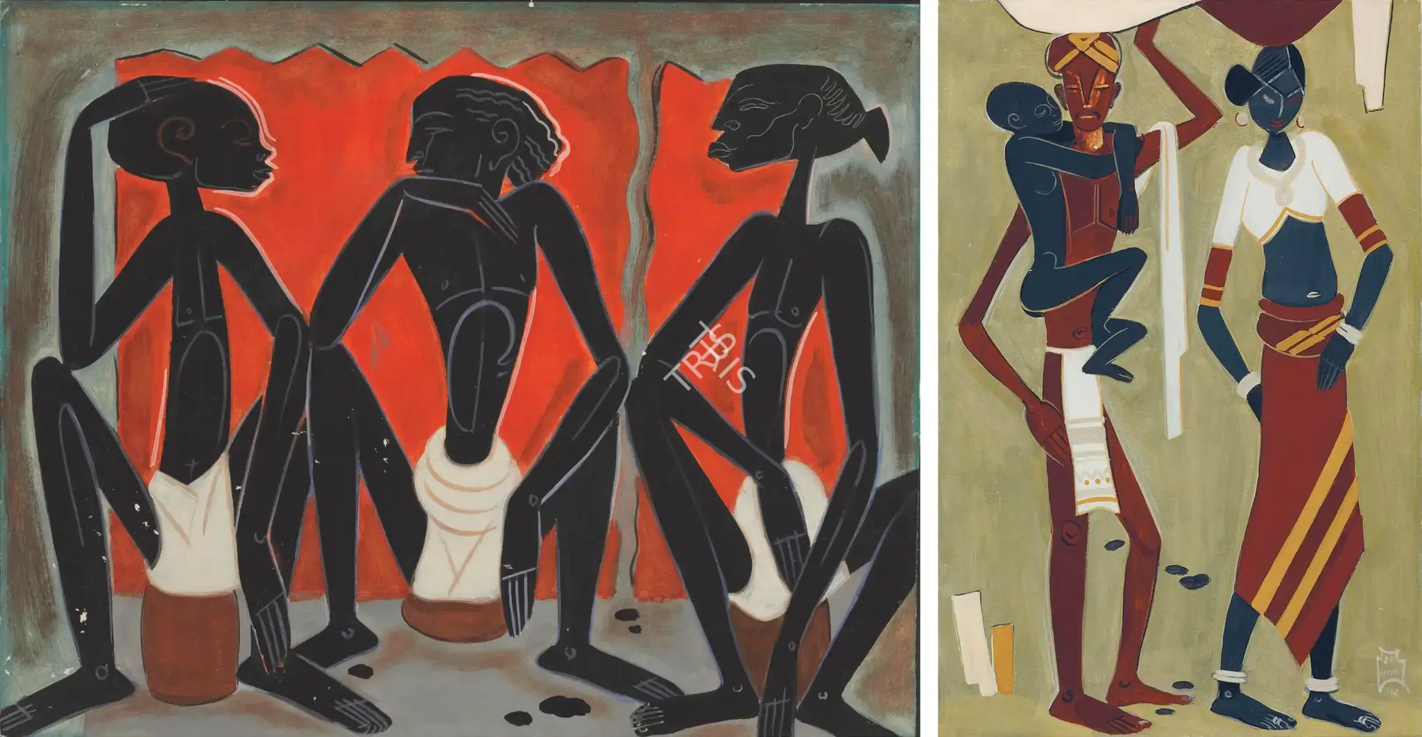 Chavda, Shiavax (Artist). Untitled (Three Tribal Men). Gouache on card, late 1940s | Painting | FineArts | 00645205