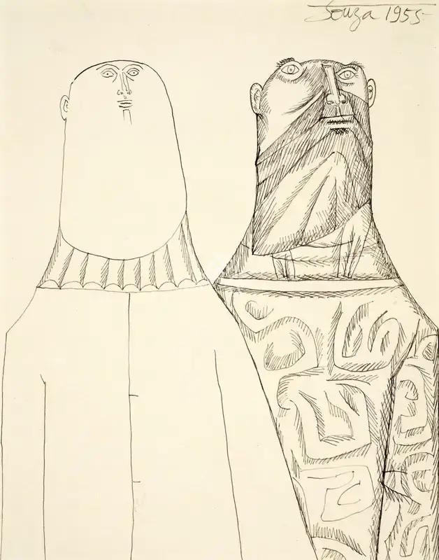 Souza, F.N. (Artist). Untitled (Two Men), 1955 | Drawing