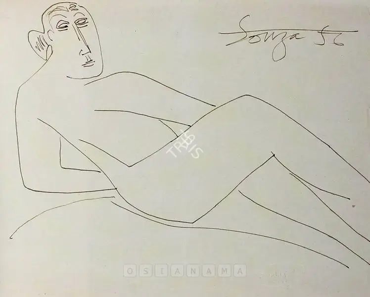 Souza, F.N. (Artist). Reclining Nude, 1956 | Drawing