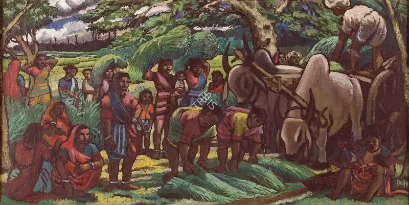 Chittaprosad (Artist). Village Scene at Harvesting, c.1953-1955 | Painting