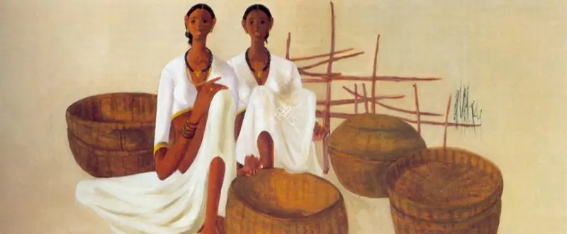Prabha, B. (Artist). Two Woman with Basket, n.d. | Painting