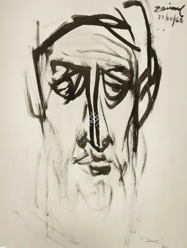 Abedin, Zainul (Artist). Baluchi Portrait. Ink on paper, 1968 | Drawing | FineArts | 00332938
