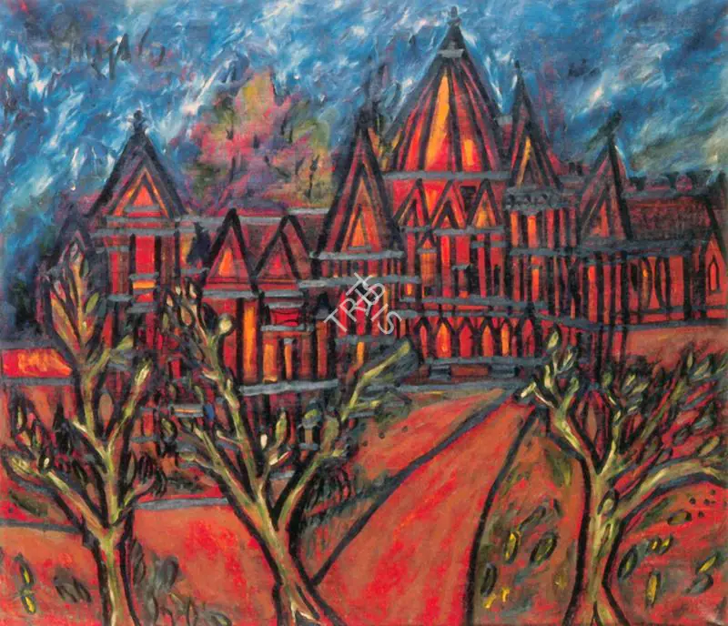 Souza, F.N. (Artist). Red Buildings, 1962 | Painting