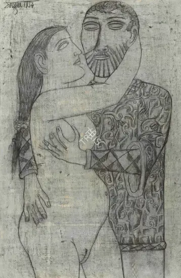 Souza, F.N. (Artist). The Embrace, 1954 | Drawing