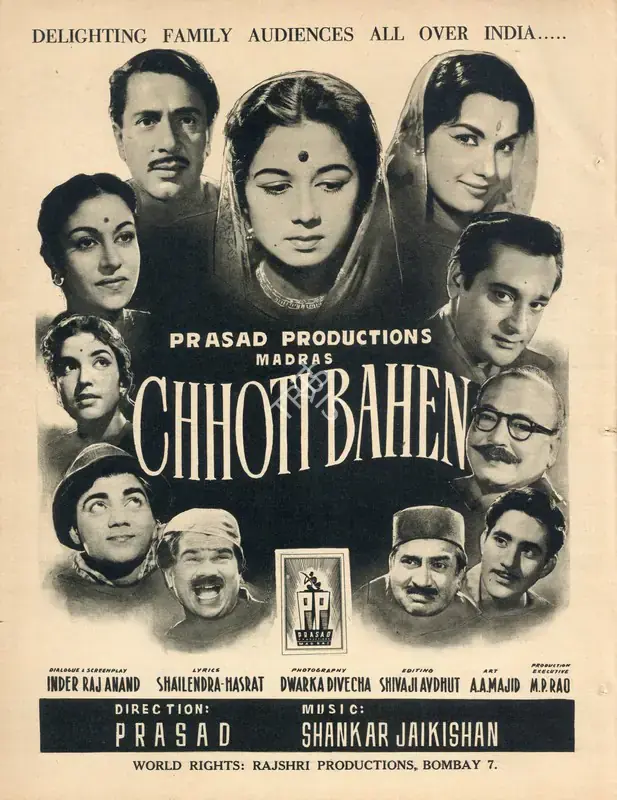 Prasad, L.V. (Director), Chhoti Bahen, 1959 | Advertisement, Filmfare, 08 May 1959 | CinemaEducation | 00791281