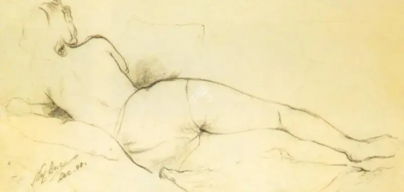 Bose, Atul (Artist). Reclining Female. Pencil on paper, n.d. | Drawing | FineArts | 00373632