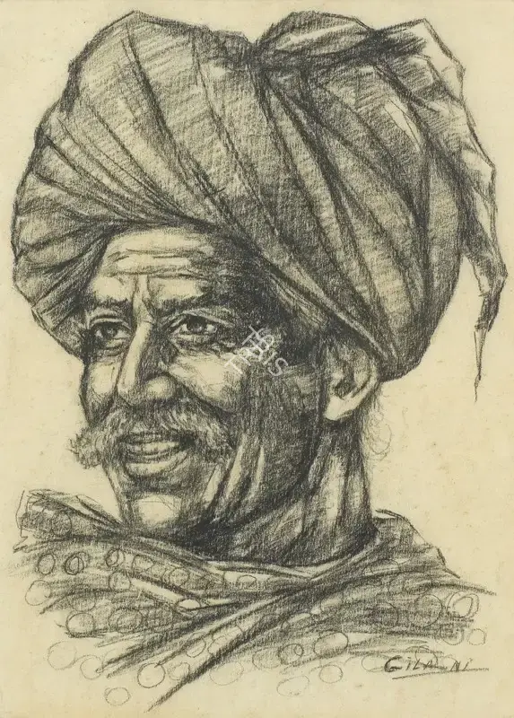 Gilani (Artist). Untitled II (Man). Crayon on paper, framed, n.d. | Drawing | FineArts | 00604183