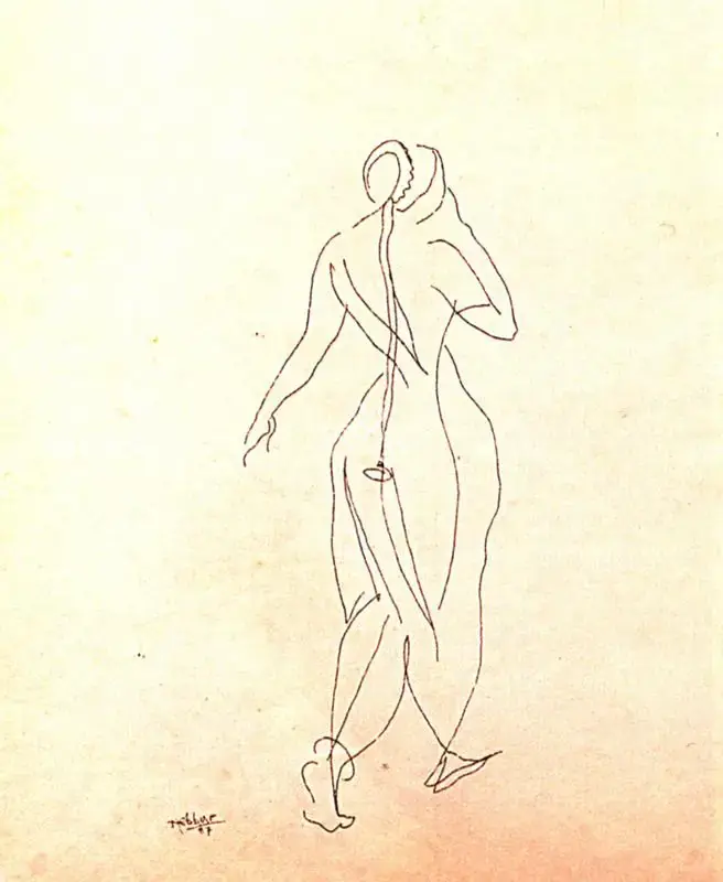 Hebbar, K.K. (Artist). Standing Woman, 1987 | Drawing