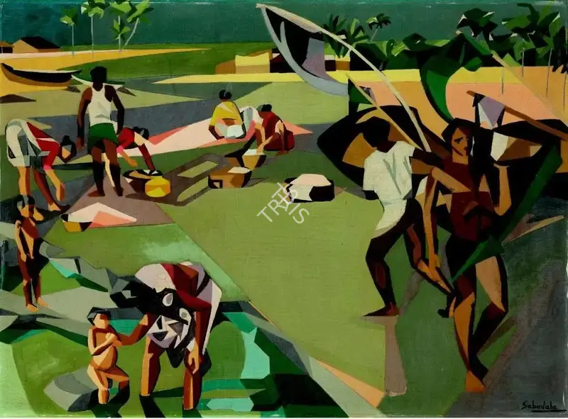 Sabavala, Jehangir (Artist). Fisher-Folk Madh Island. Oil on canvas, 1955 | Painting | FineArts | 00332754