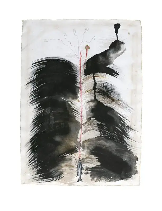 Sen, Mithu (Artist). Sense - 1. Watercolour, colour pencil & fabric on paper, 2007 | Painting | FineArts | 00352326