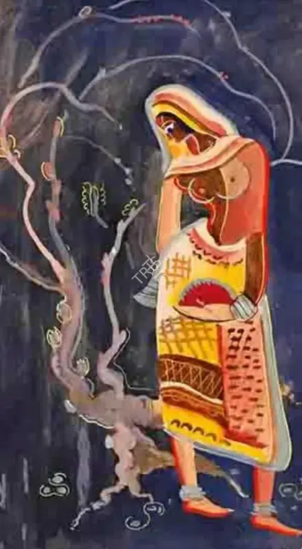 Adulkar, V.S. (Artist). Standing lady. Gouache on paper, n.d. | Painting  | 00866683