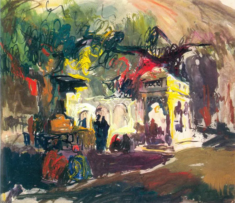 Raza, S.H. (Artist). Temple Scene, n.d. | Painting