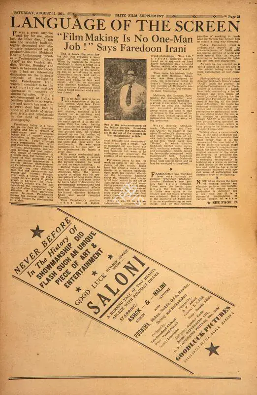 Language of the Screen. In Blitz - Asia's Foremost News Magazine. pp. 23-24, 27. Bombay: Homi D. Mistry, 11 August 1951 | Film Review | CinemaEducation | 00143833