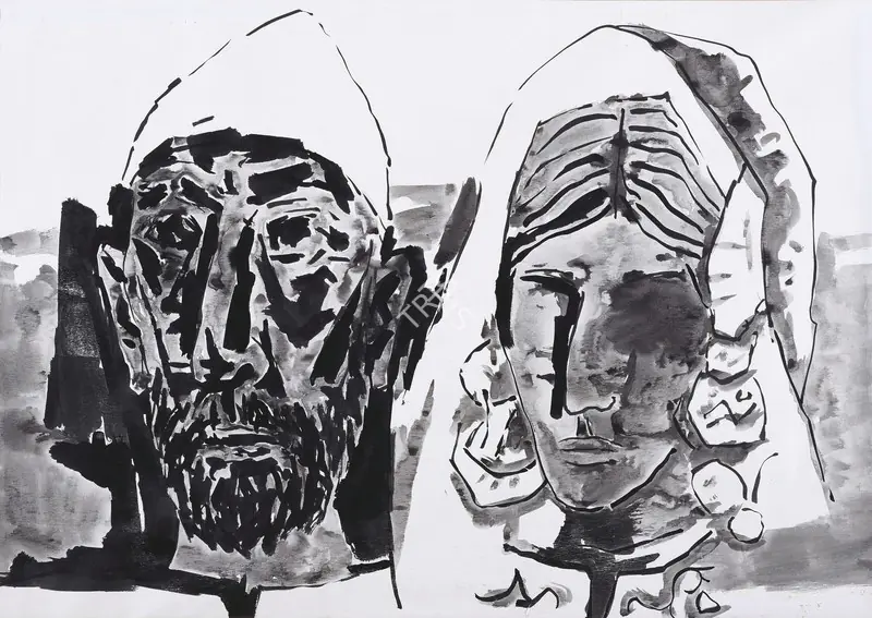 Husain, M.F. (Artist). Untitled (Kashmiri Couple), 1966 | Painting