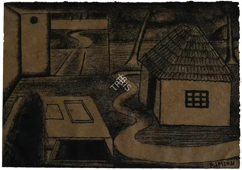 Rimzon, N.N. (Artist). Untitled. Charcoal on paper pasted on mount board, n.d. | Painting | FineArts | 00546368