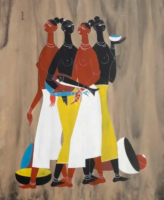 Raval, Rasik D. (Artist). Fisherwomen, n.d. | Painting
