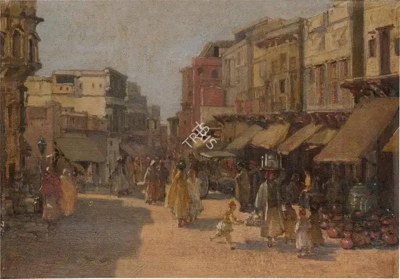 Taskar, L.N. (Artist). Street Scene, Agra. Oil on canvas, n.d. | Painting | FineArts | 00353591