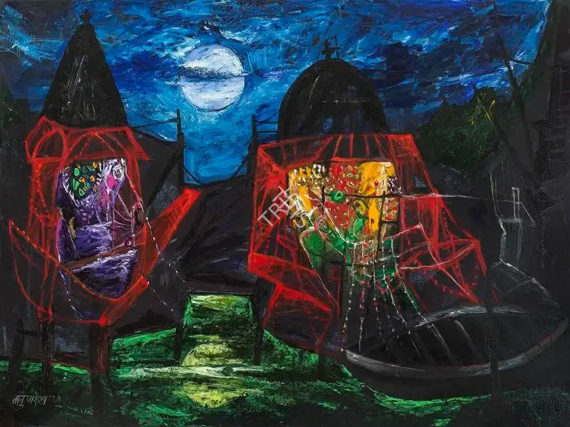 Parekh, Manu (Artist). Temple in Moonlight, 2020 | Painting