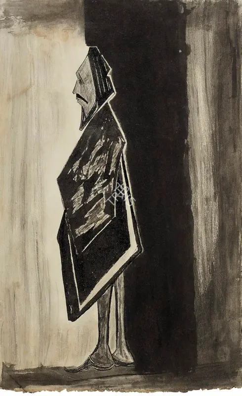 Tagore, Rabindranath (Artist). Untitled (Standing Figure). Ink and wash on paper, 1928 | Painting | FineArts | 00353630